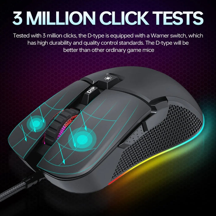 T-WOLF G590 USB Wired Gaming Mouse RGB Light 800-7200DPI ABS Computer Laptop Mice - 6