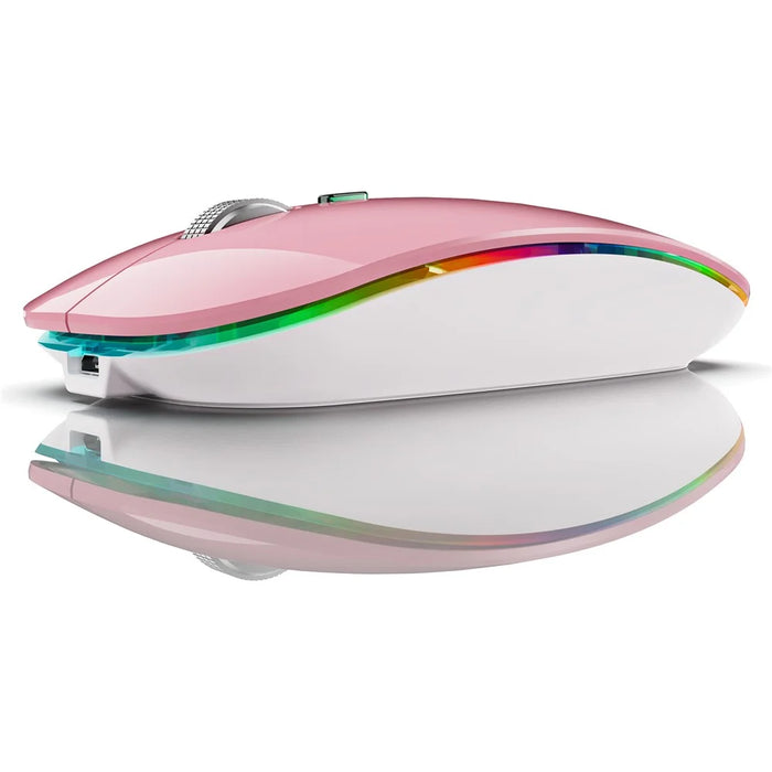 2.4G / Bluetooth-compatible Dual Mode Wireless Mouse with Backlight, Quiet Portable Jiggler Mouse for Laptops, Tablets - Pink - 1