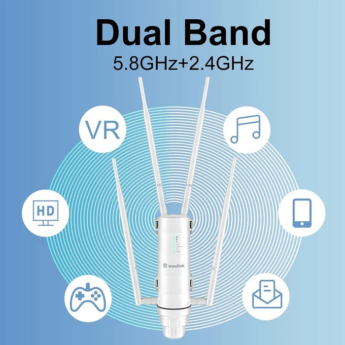 WAVLINK WS-WN572HG3-A AC1200 Outdoor WiFi Extender with POE Dual Band 2.4GHz / 5GHz Wireless Routers with 4x7dBi Antenna - US Plug - 2