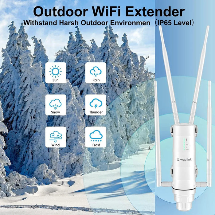 WAVLINK WS-WN572HG3-A AC1200 Outdoor WiFi Extender with POE Dual Band 2.4GHz / 5GHz Wireless Routers with 4x7dBi Antenna - US Plug - 3