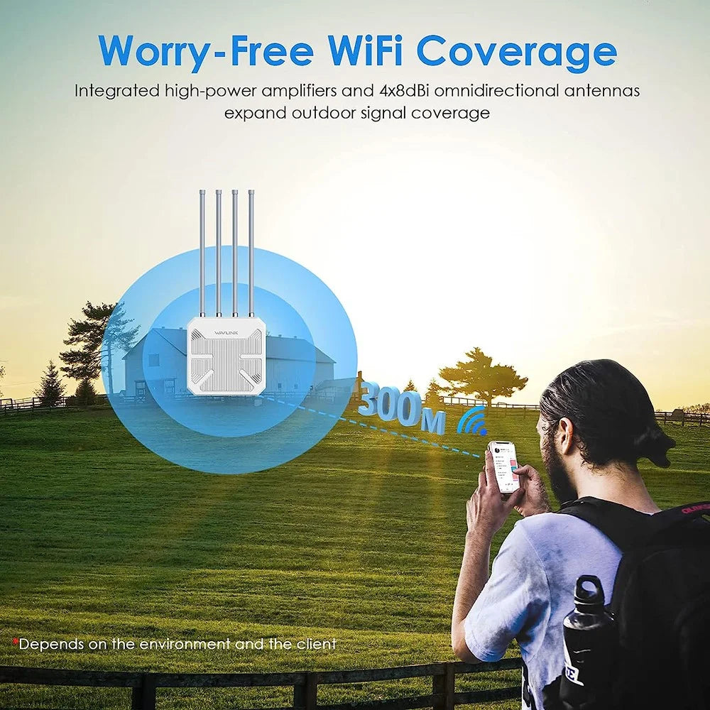 WAVLINK WS-WN573HX1-A WiFi 6 AX1800 WiFi Routers IP67 Waterproof Outdoor Dual Band Wireless Repeater with PoE Port, 4 Antennas - UK Plug - 6