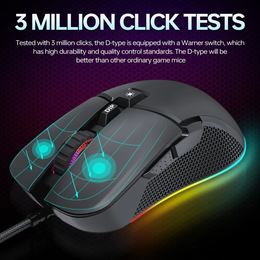 T-WOLF G590 Wired RGB Gaming Mouse 800-7200DPI Effortless E-Sports Mice - 7
