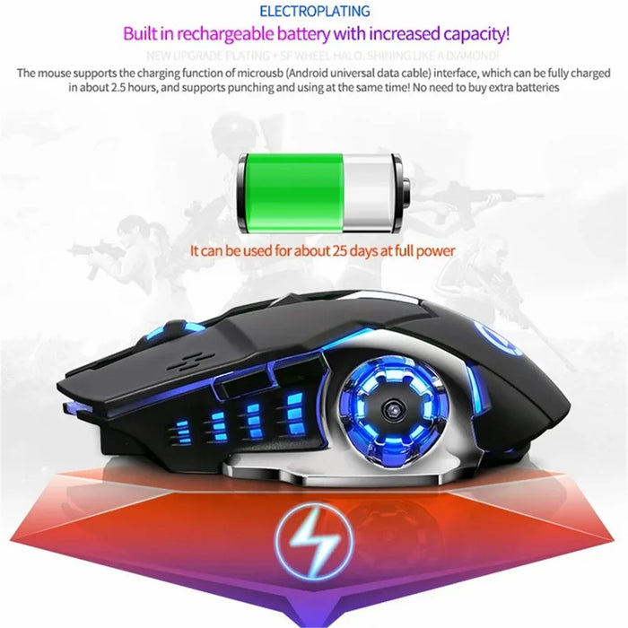 YINDIAO A4 2.4G Wireless Mouse 6 Keys 1600 DPI Mute Gaming Mouse with Lighting Effect - Black+Silver / Electroplating Frosted - 5