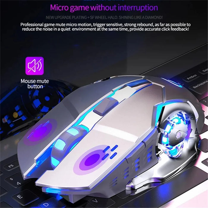 YINDIAO A4 2.4G Wireless Mouse 6 Keys 1600 DPI Mute Gaming Mouse with Lighting Effect - Black+Silver / Electroplating Frosted - 7