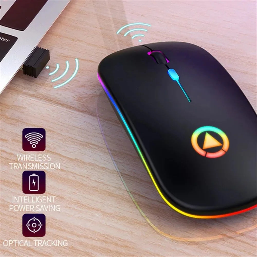 YINDIAO A2 Rechargeable Silent 2.4G Wireless Gaming Mouse with Colorful Breathing Light - Matte Black - 2