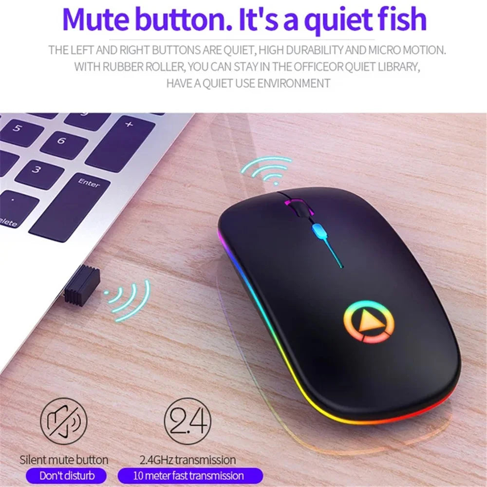 YINDIAO A2 Rechargeable Silent 2.4G Wireless Gaming Mouse with Colorful Breathing Light - Matte Black - 5