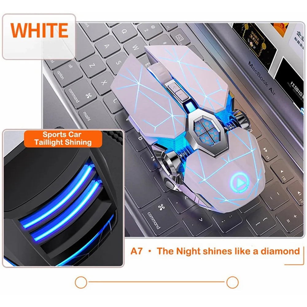 YINDIAO A7 1600 DPI 7 Keys Silent Gaming Mouse 7-color Light 2.4G Wireless Mouse - Matte Black - 5