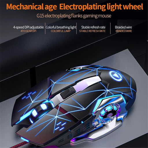 YINDIAO G15 1200 / 1800 / 2400 / 3600 Adjustable DPI 6 Keys Mechanical Gaming USB Wired Mouse, Silent Version - Black - 2