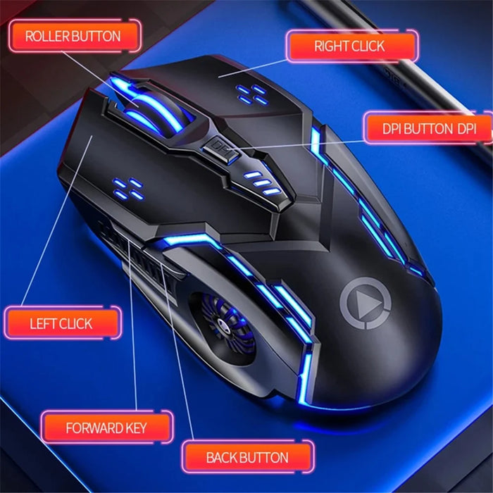 YINDIAO A9 2.4G Wireless Mouse 1200 / 1600 / 2400 / 3200 DPI Adjustable Silent 6 Keys Lighting Mouse - Black - 2