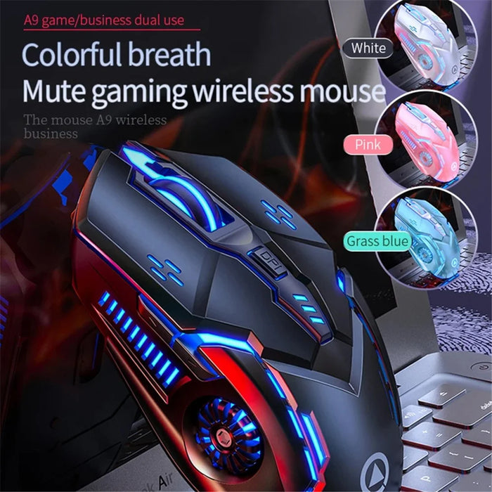 YINDIAO A9 2.4G Wireless Mouse 1200 / 1600 / 2400 / 3200 DPI Adjustable Silent 6 Keys Lighting Mouse - Black - 7