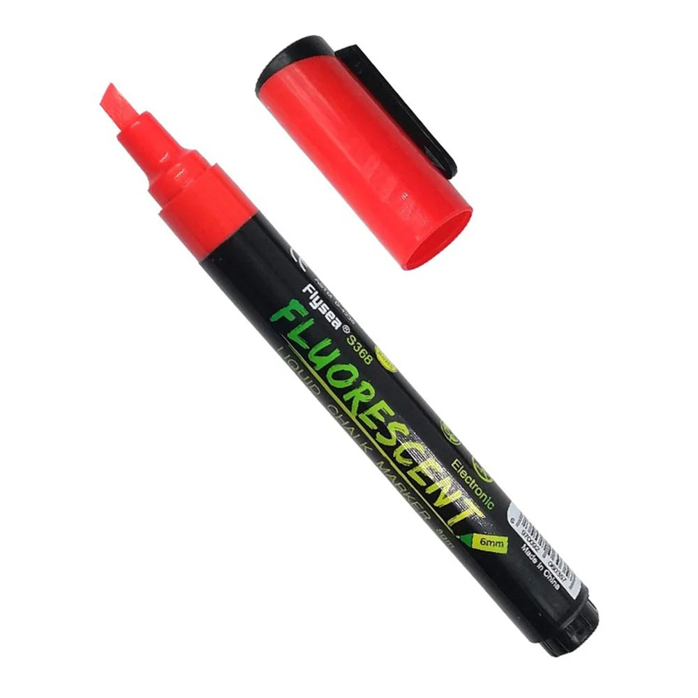 FLYSEA S368 Marker Pen 6mm Fluorescent Pen Reversible Highlighters for LED Light Board - Red - 2
