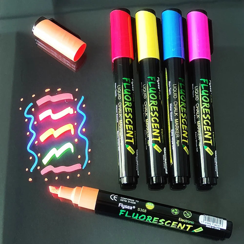 FLYSEA S368 Marker Pen 6mm Fluorescent Pen Reversible Highlighters for LED Light Board - Red - 3
