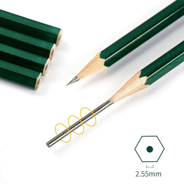 12Pcs 2B Pencil Hexagonal Writing Drawing Sketching Wooden Pencil Set - Green - 2