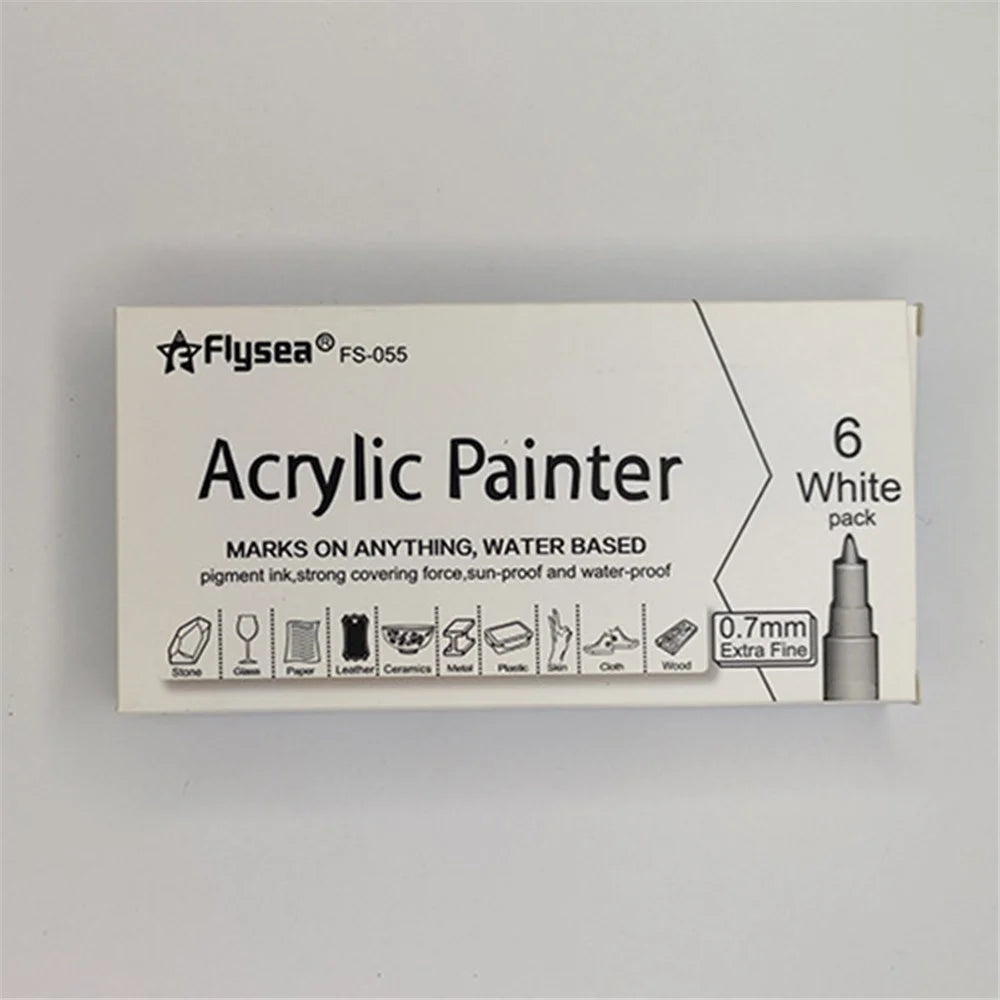 FLYSEA FS-055 6Pcs / Set Acrylic Paint Pens White Paint Markers for Glass, Paper, Stone - 4