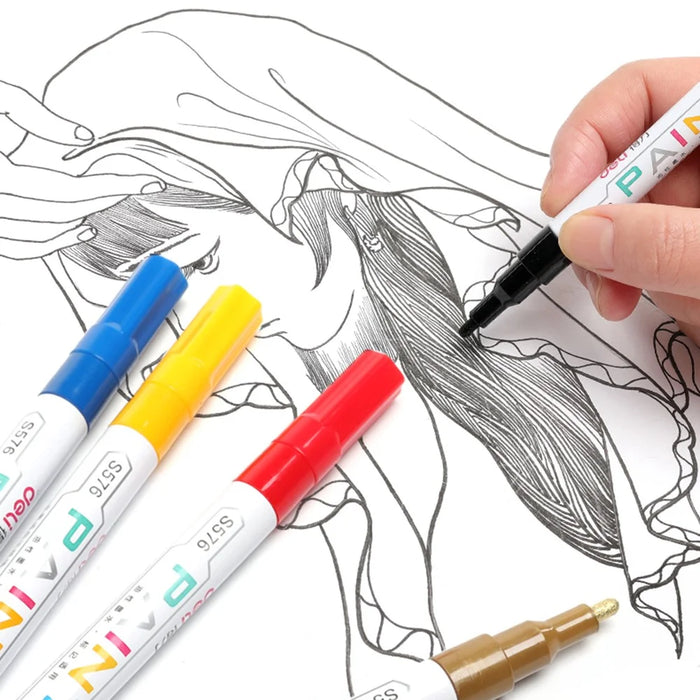 DELI S576 12Pcs / Pack Paint Pens for Artistic Drawing, DIY Crafting, Coloring, Note-Taking Marker Pen - Black - 6