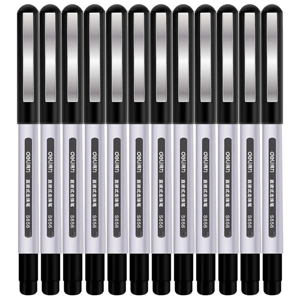 DELI S656 12-Pack Roller Ball Pens 0.5mm Liquid Ink Writing Pen for Students - Black - 1