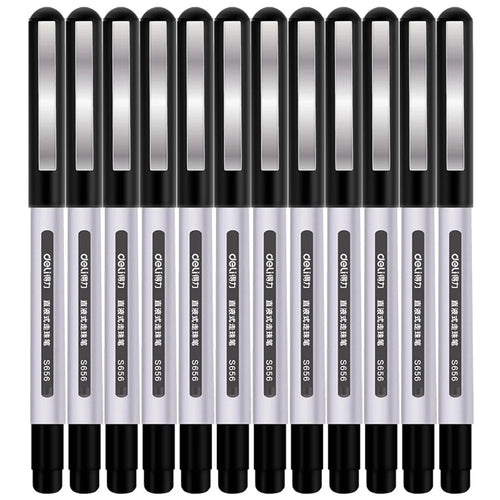 DELI S656 12-Pack Roller Ball Pens 0.5mm Liquid Ink Writing Pen for Students - Black - 1