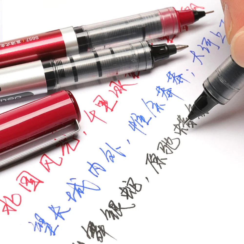 DELI S656 12-Pack Roller Ball Pens 0.5mm Liquid Ink Writing Pen for Students - Black - 3