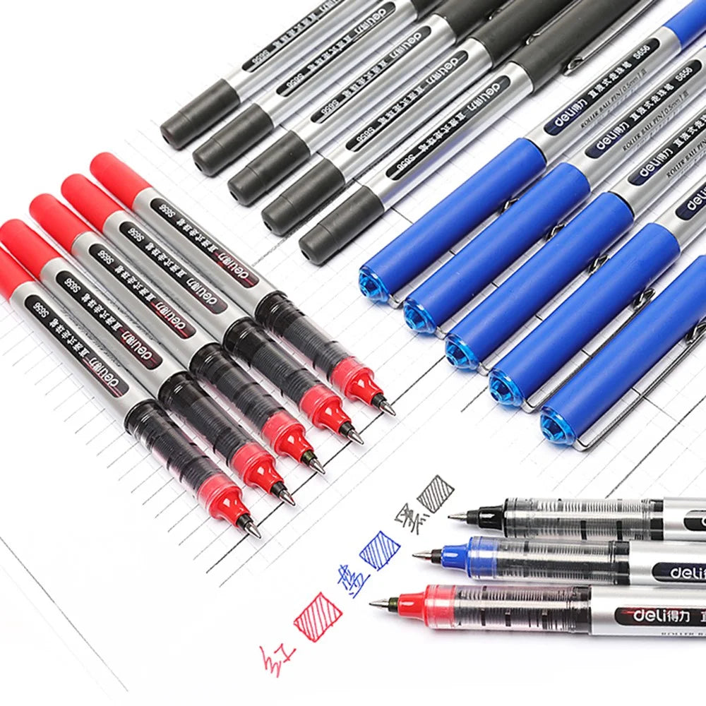 DELI S656 12-Pack Roller Ball Pens 0.5mm Liquid Ink Writing Pen for Students - Black - 6