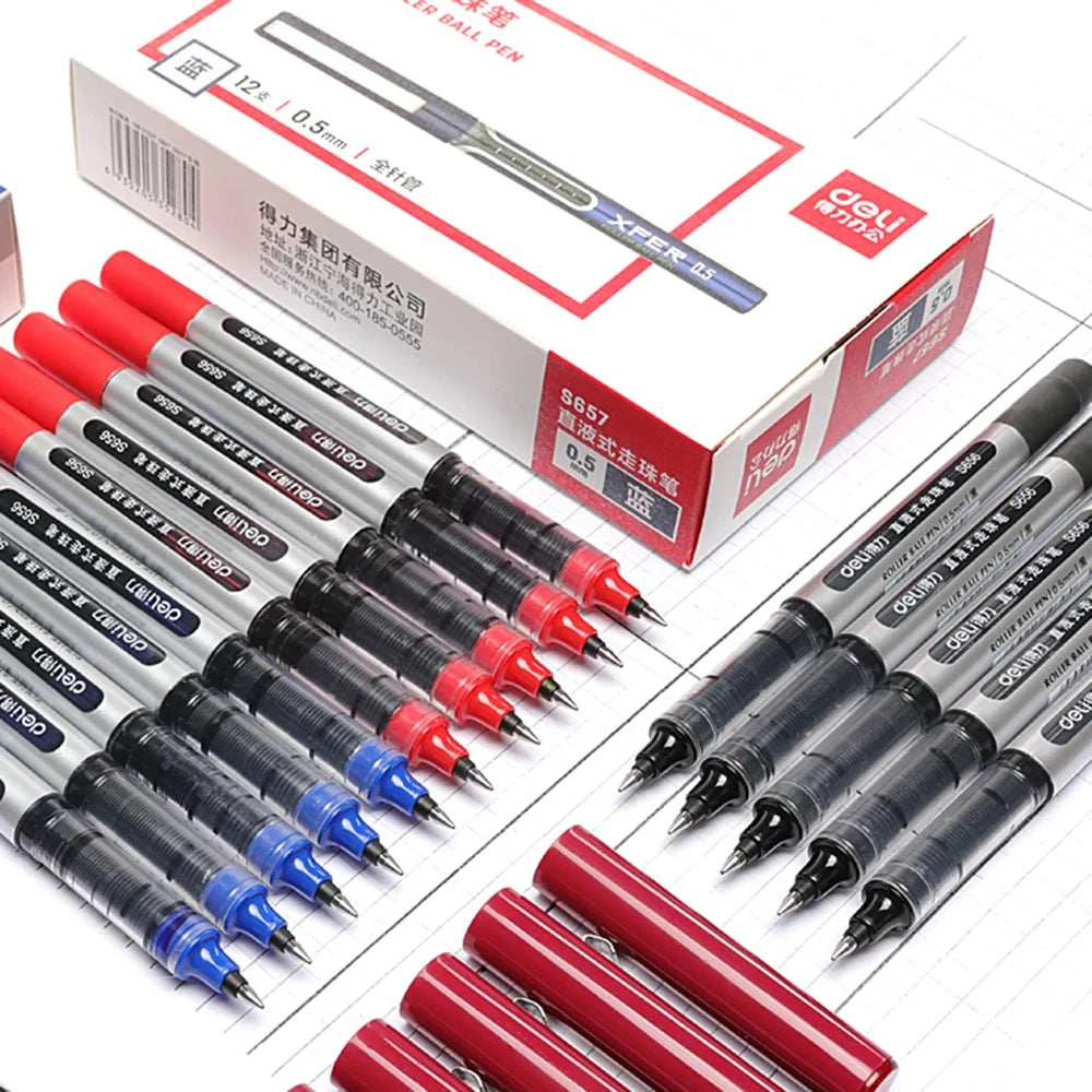 DELI S656 12-Pack Roller Ball Pens 0.5mm Liquid Ink Writing Pen for Students - Black - 7