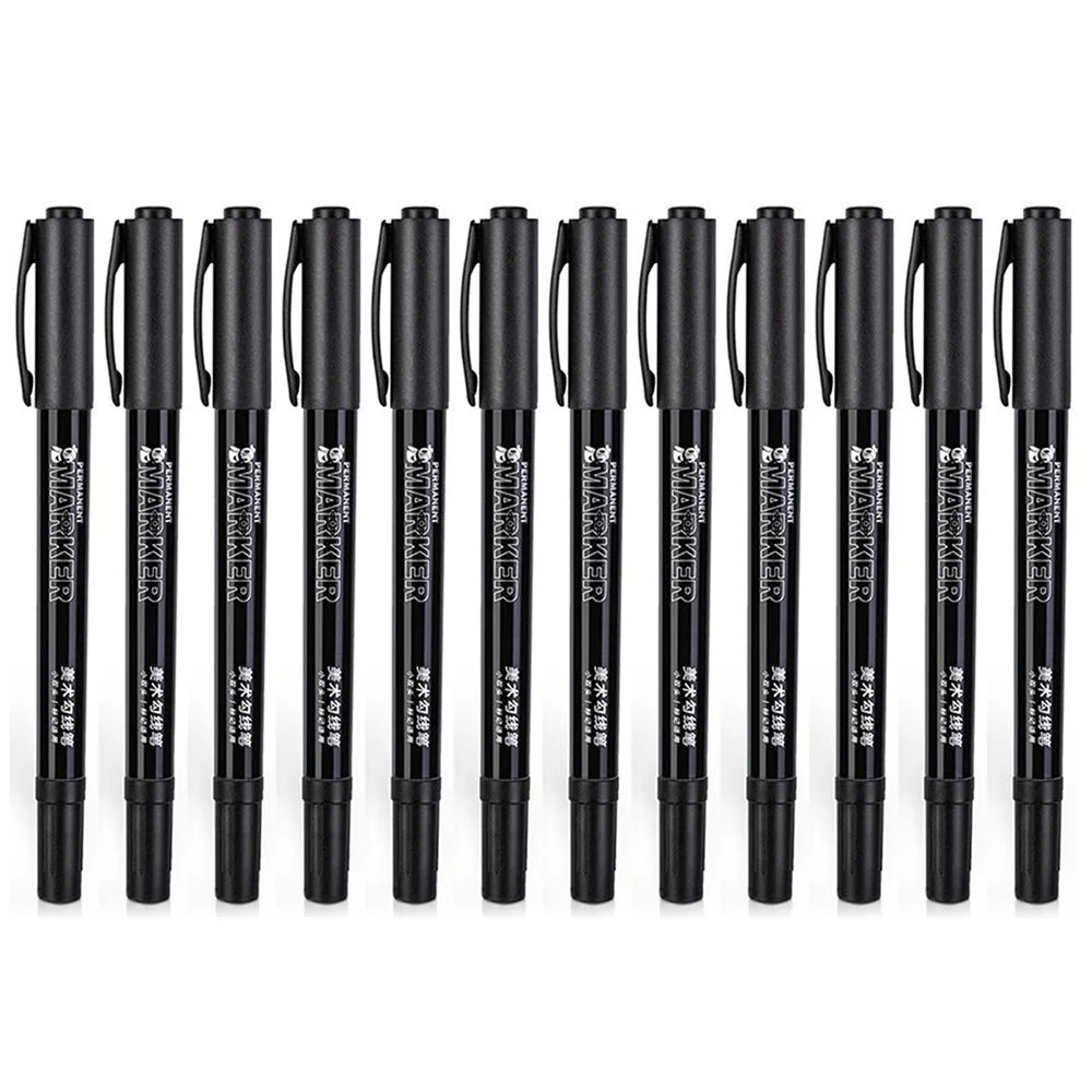 DELI S563 1.0mm / 0.5mm Dual-Tip Marker Pens for Outlining, Note-Taking, 12-Pack Student Drawing Pens - 1