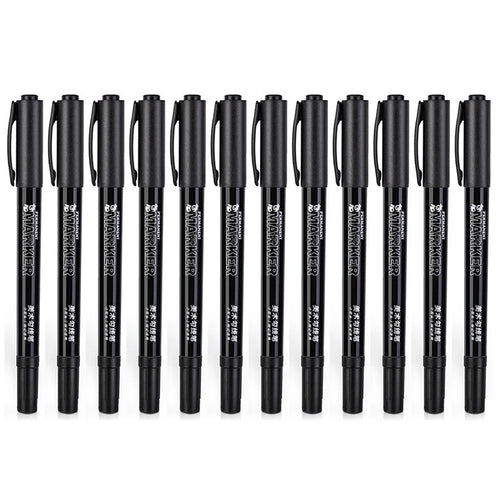 DELI S563 1.0mm / 0.5mm Dual-Tip Marker Pens for Outlining, Note-Taking, 12-Pack Student Drawing Pens - 1