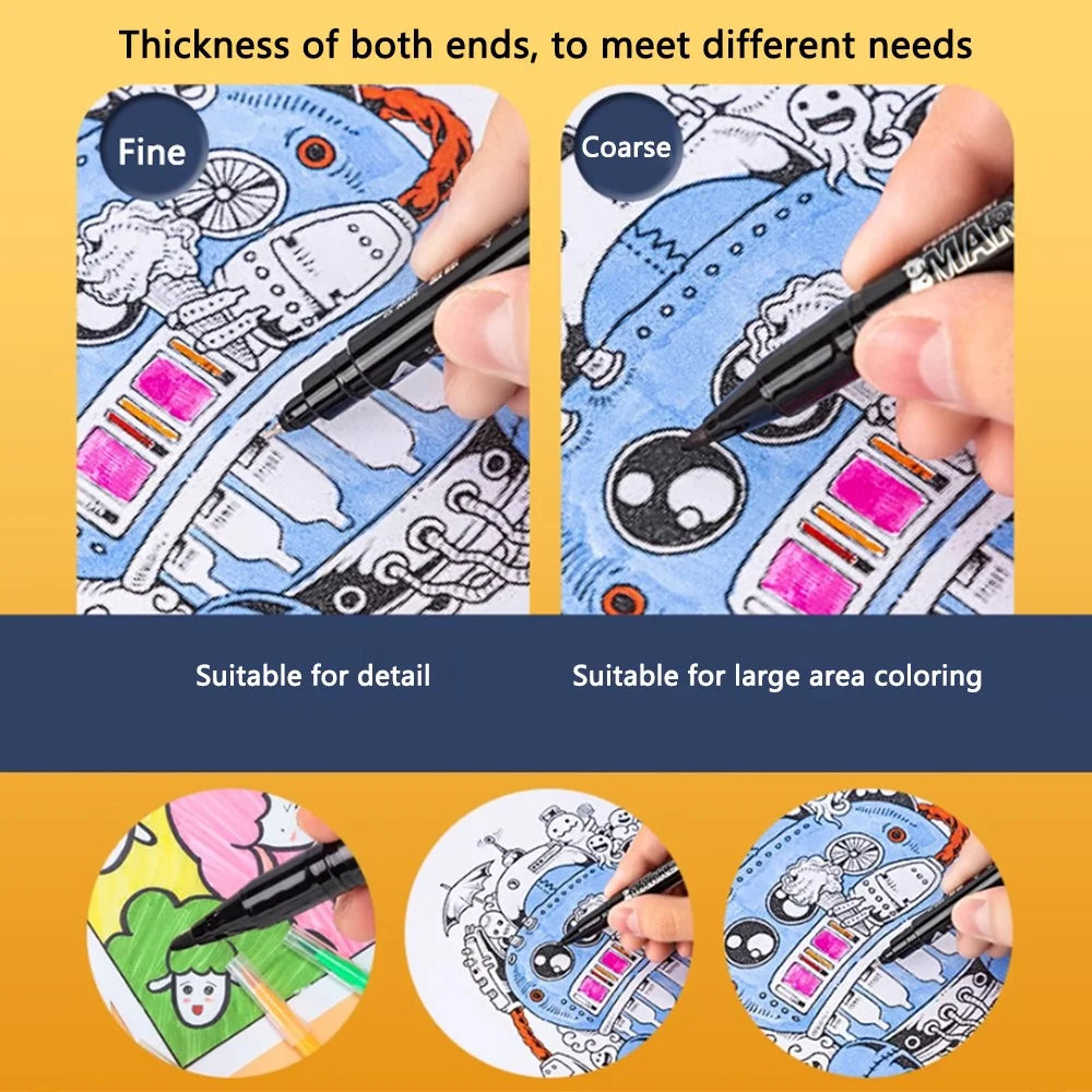 DELI S563 1.0mm / 0.5mm Dual-Tip Marker Pens for Outlining, Note-Taking, 12-Pack Student Drawing Pens - 3
