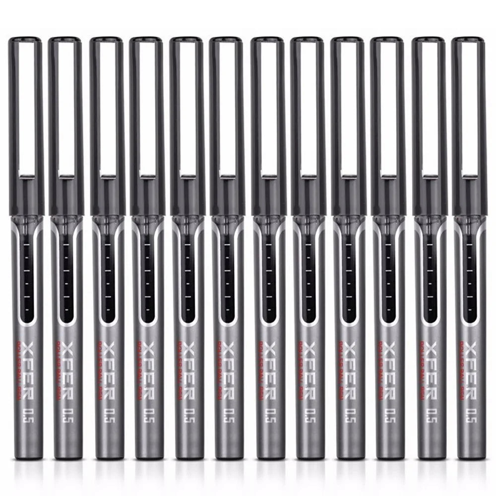 DELI S657 Rollerball Pen 12Pcs 0.5mm Liquid Ink Rollerball Ballpoint Pens for Writing - Black - 1