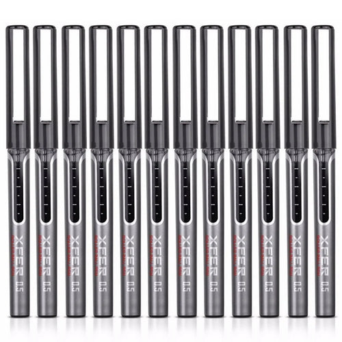 DELI S657 Rollerball Pen 12Pcs 0.5mm Liquid Ink Rollerball Ballpoint Pens for Writing - Black - 1