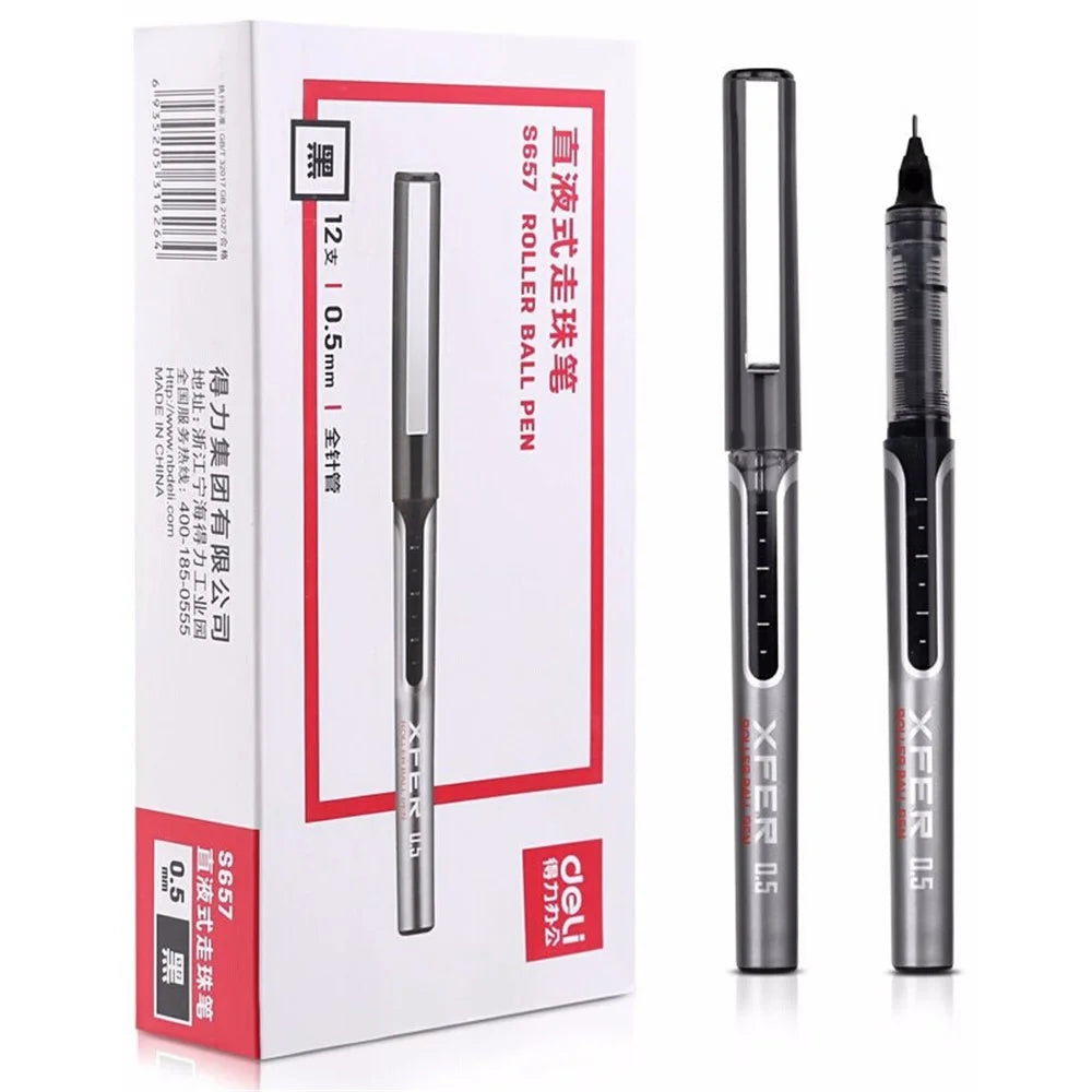 DELI S657 Rollerball Pen 12Pcs 0.5mm Liquid Ink Rollerball Ballpoint Pens for Writing - Black - 5