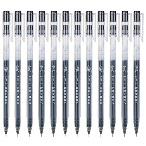 DELI A116 12Pcs Writing Neutral Pen Large Capacity Needle Pen 0.5mm Carbon Water Pen - Black - 1