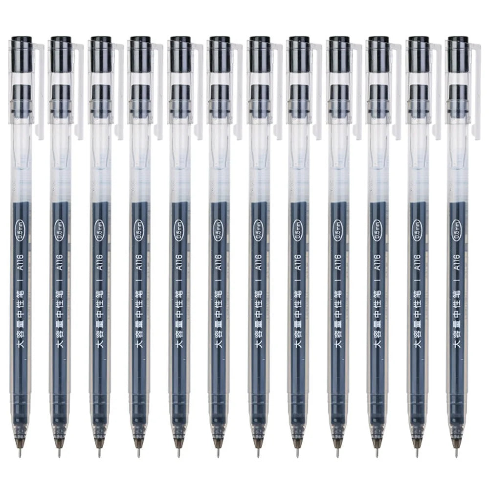 DELI A116 12Pcs Writing Neutral Pen Large Capacity Needle Pen 0.5mm Carbon Water Pen - Black - 1