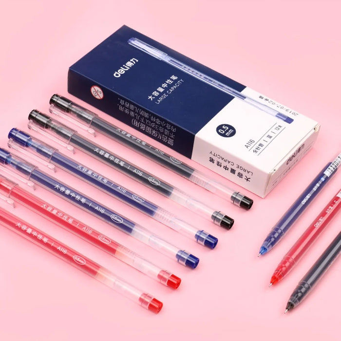 DELI A116 12Pcs Writing Neutral Pen Large Capacity Needle Pen 0.5mm Carbon Water Pen - Black - 6