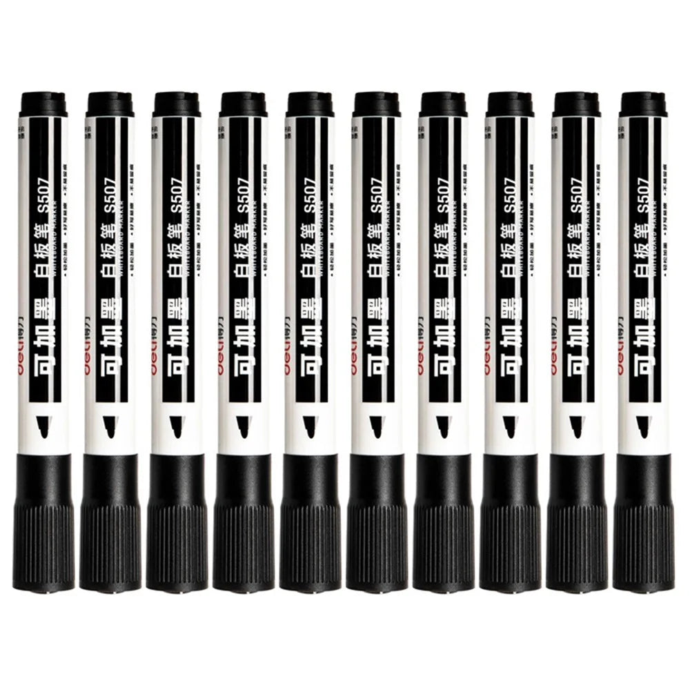 DELI S507 10Pcs Whiteboard Markers Dry Wipe White Board Pens for School Office Home - Black - 1