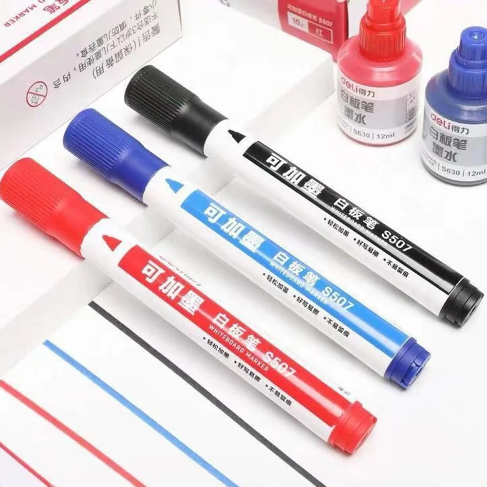 DELI S507 10Pcs Whiteboard Markers Dry Wipe White Board Pens for School Office Home - Black - 4