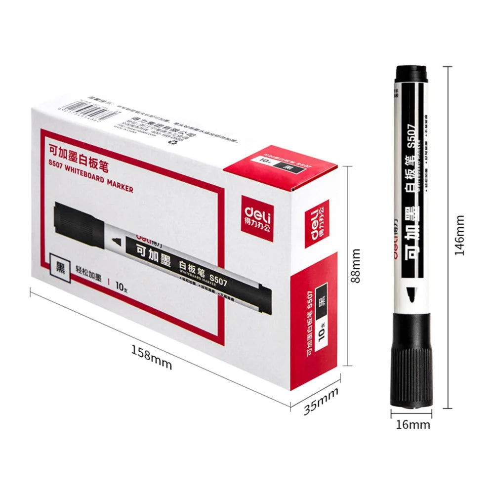 DELI S507 10Pcs Whiteboard Markers Dry Wipe White Board Pens for School Office Home - Black - 5