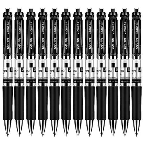 DELI 33388 12Pcs 0.5mm Press Retractable Gel Pen Office School Supplies - Black - 1