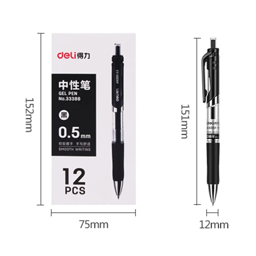 DELI 33388 12Pcs 0.5mm Press Retractable Gel Pen Office School Supplies - Black - 6