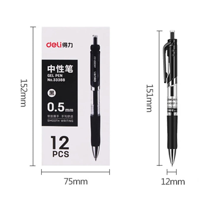 DELI 33388 12Pcs 0.5mm Press Retractable Gel Pen Office School Supplies - Black - 6