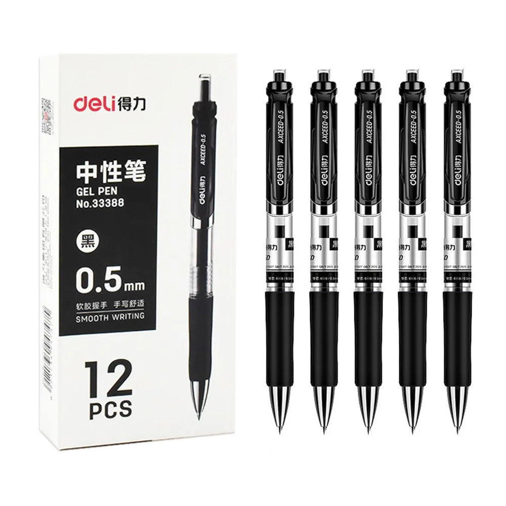 DELI 33388 12Pcs 0.5mm Press Retractable Gel Pen Office School Supplies - Black - 7