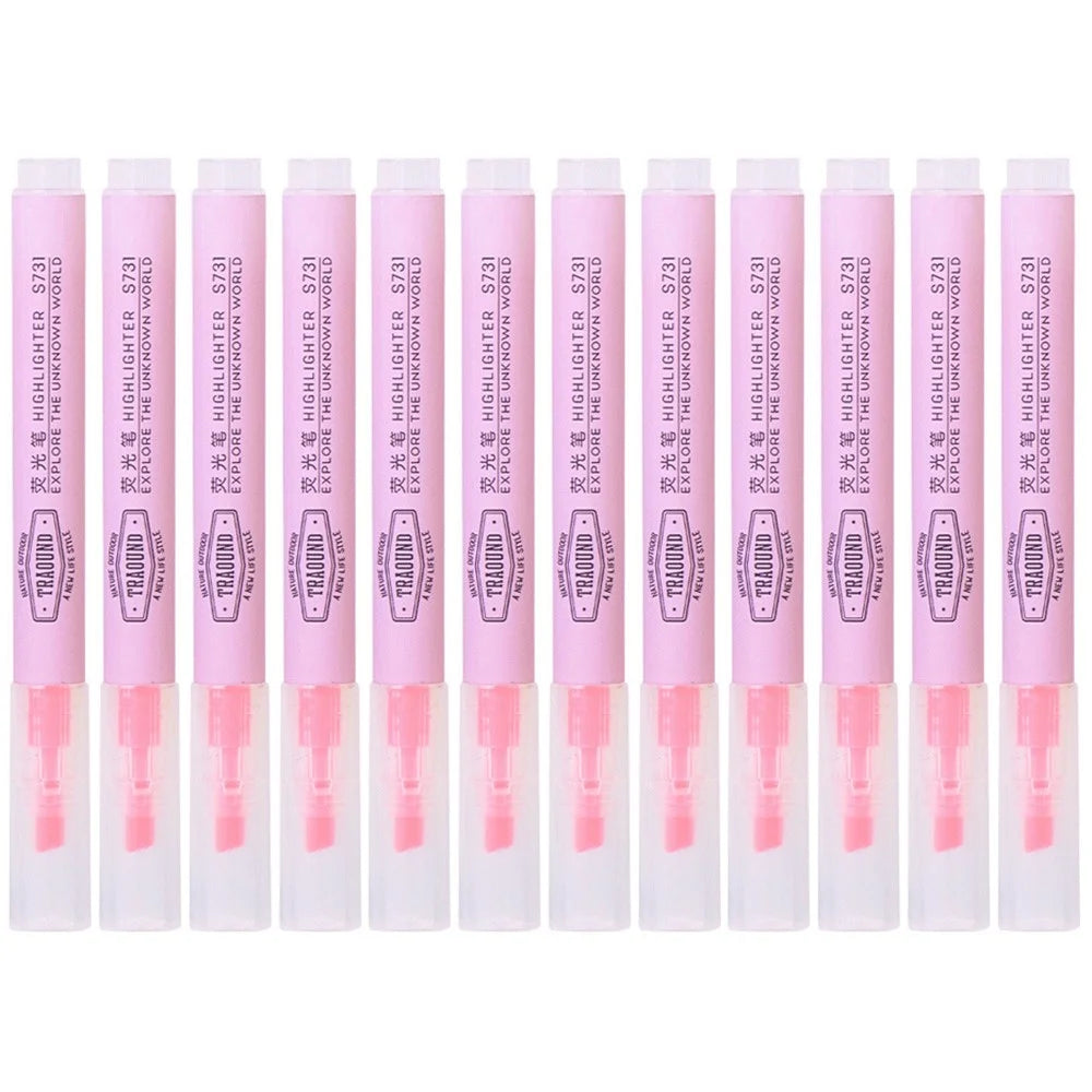 DELI S731 12Pcs Fluorescent Highlighter Markers Office Student Stationery - Pink - 1