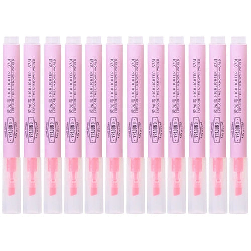 DELI S731 12Pcs Fluorescent Highlighter Markers Office Student Stationery - Pink - 1
