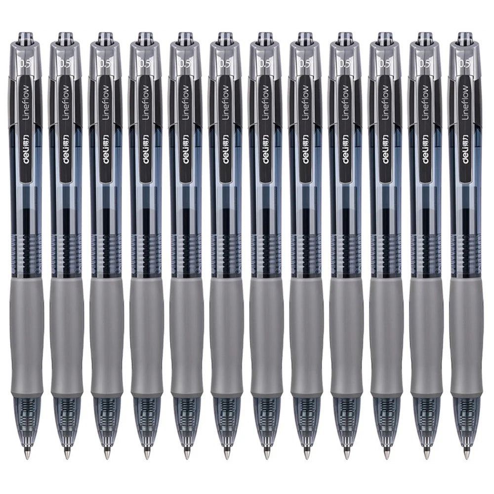 DELI S08 12Pcs Gel Pens Smooth Writing 0.5mm Bullet Tip Student Pen - Black - 1