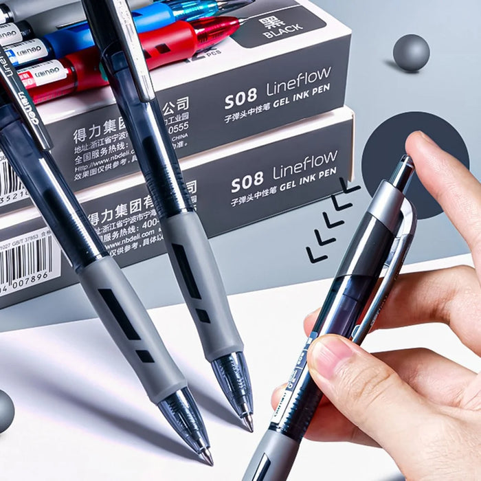 DELI S08 12Pcs Gel Pens Smooth Writing 0.5mm Bullet Tip Student Pen - Black - 2