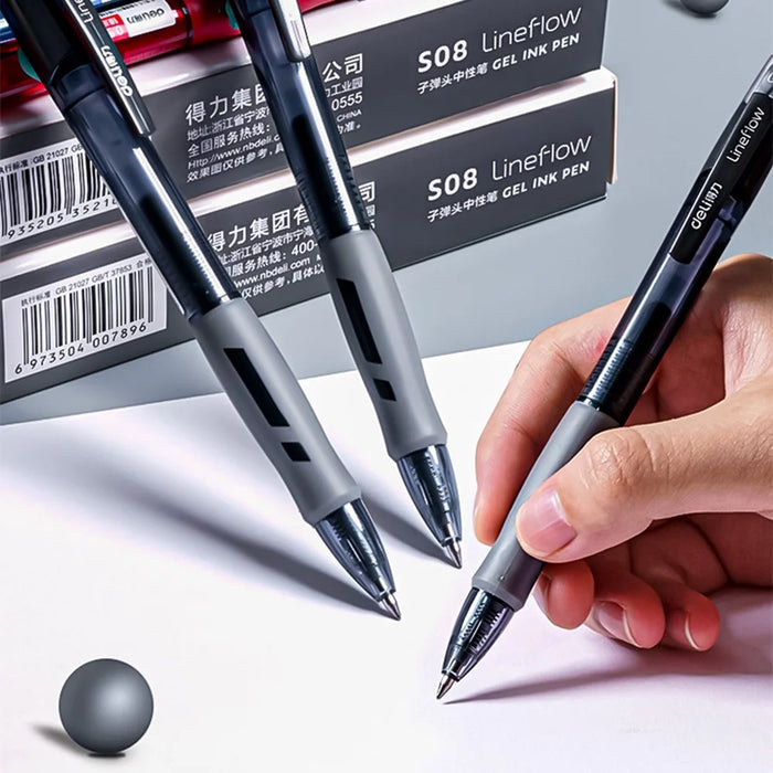 DELI S08 12Pcs Gel Pens Smooth Writing 0.5mm Bullet Tip Student Pen - Black - 3