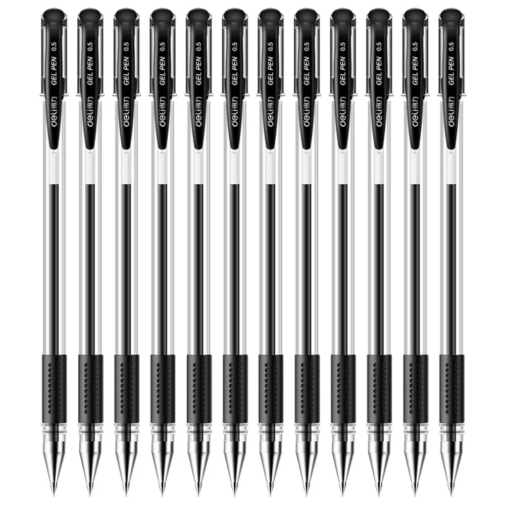 DELI 6600ES 12Pcs Gel Ink Pens Smooth Writing 0.5mm Office School Gel Pen - Black - 1