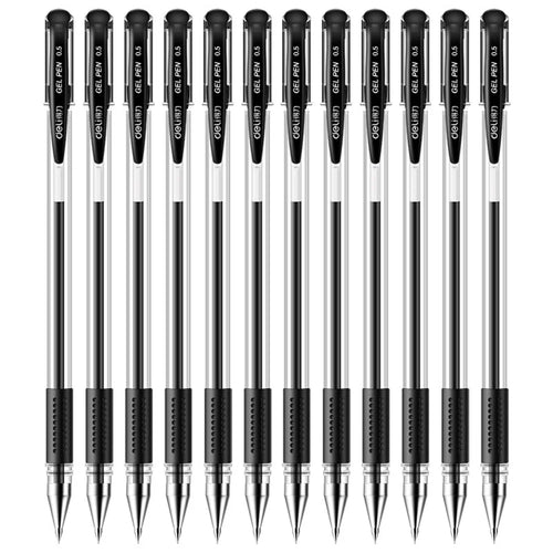 DELI 6600ES 12Pcs Gel Ink Pens Smooth Writing 0.5mm Office School Gel Pen - Black - 1