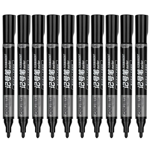 DELI 6881 10-Pack 1.8mm Oil-Based Marker Pens for Labeling, Logistics, and Large Writing - Black - 1