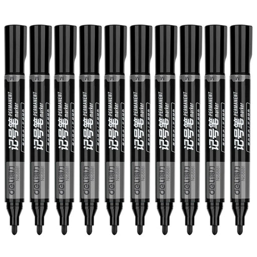 DELI 6881 10-Pack 1.8mm Oil-Based Marker Pens for Labeling, Logistics, and Large Writing - Black - 1
