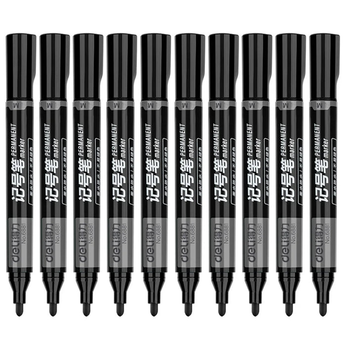 DELI 6881 10-Pack 1.8mm Oil-Based Marker Pens for Labeling, Logistics, and Large Writing - Black - 1